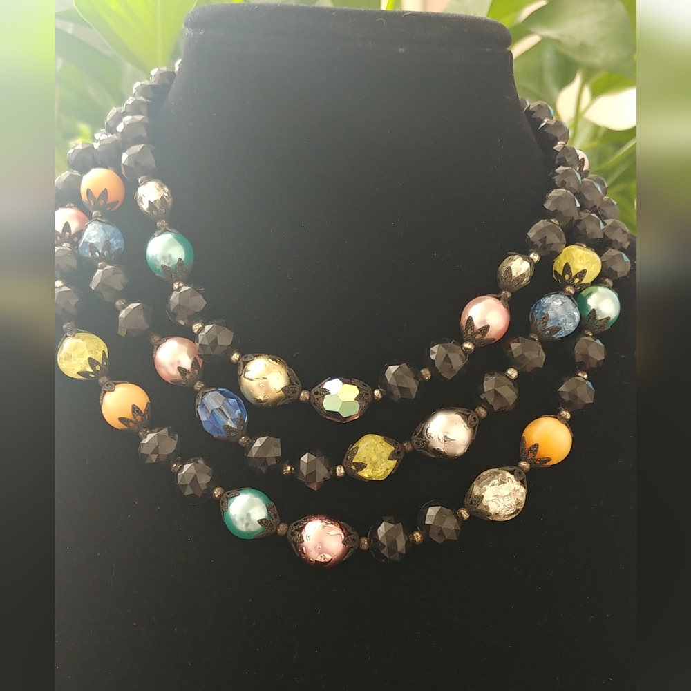 Vintage Deauville Triple Strand Beaded Necklace